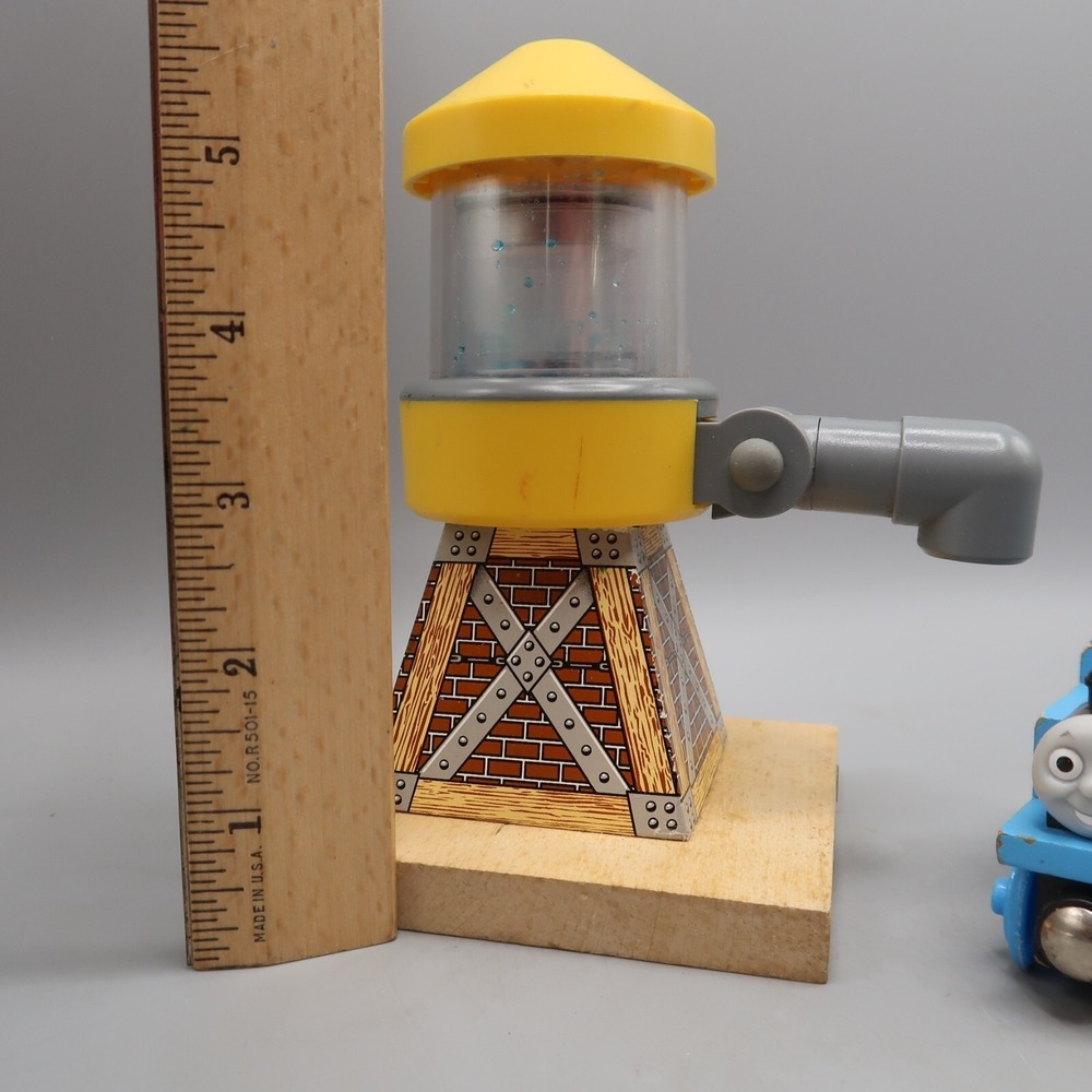 Vintage Thomas Train & Friends Sodor Wooden Railway Yellow Water Tower with Car - Picture 2 of 6